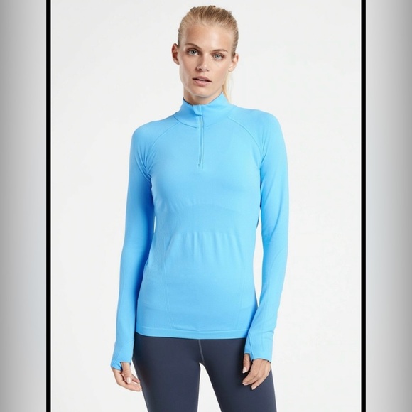 Athleta Momentum Seamless 1/2 Zip Blue w/thumbholes Size Small - Picture 1 of 14